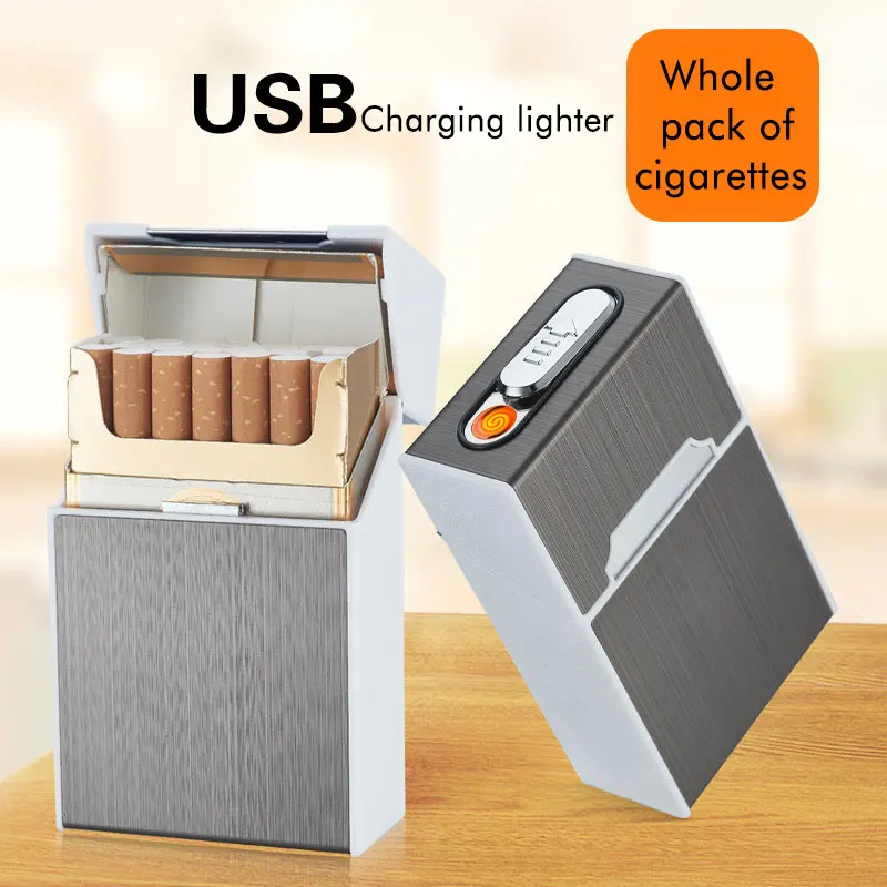 

2-in-1 Cigarette Case Box Lighter for Smoking Flameless Aluminum Alloy USB Rechargeable Lighter Windproof Lighter Dropshipping