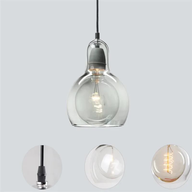 Скандинавское стекло, абажур, янтарно-серый, подвесные лампы, лампа Эдисона, люстра, подвесной светильник для спальни, для кухни, бара, магазина, E27, подвесной светильник