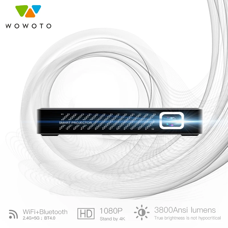 WOWOTO Projector 854*480 Resolution Android Wi-Fi BluetoothLED Portable HD Beamer for Home Cinema Manual focus Optional A5 Pro