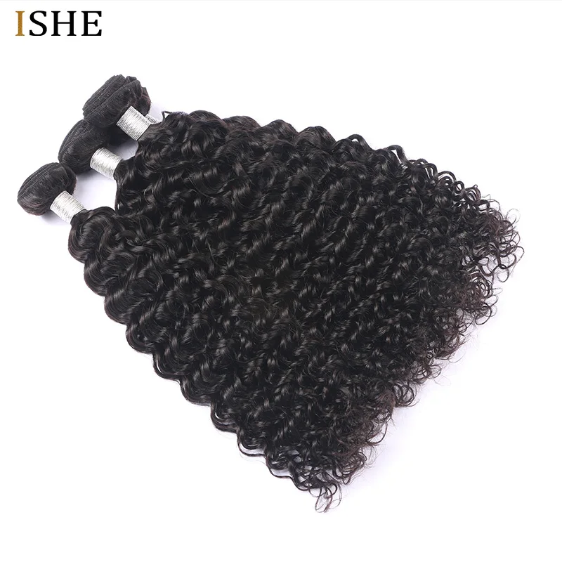 ISHE Brazilian Deep Wave Curly Bundles 100% Human Remy Hair Extension Human Hair 4 Bundles Natural Color 10-28Inch Free Shipping ISHE Brazilian Deep Wave Curly Bundles 100% Human Remy Hair Extension Human Hair 4 Bundles Natural Color 10-28Inch Free Shipping