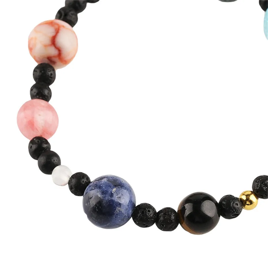 Trendy Natural Stones Universe Galaxy Solar System The Eight Planets Bracelets Women Beaded Stretch Elastic Strand Bracelet (5)