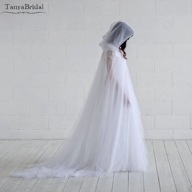 Два слоя Тюль Свадебные мыс элегантный фея свадебный плащ с капюшоном женское платье Болеро шаль 2 м Длина DJ018