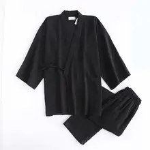 Японский стиль, мужская одежда для сна, домашняя одежда, повседневная однотонная Пижама-кимоно, Пижамный костюм,, мужской свободный хлопковый комплект для сна, 2 шт., одежда для сна