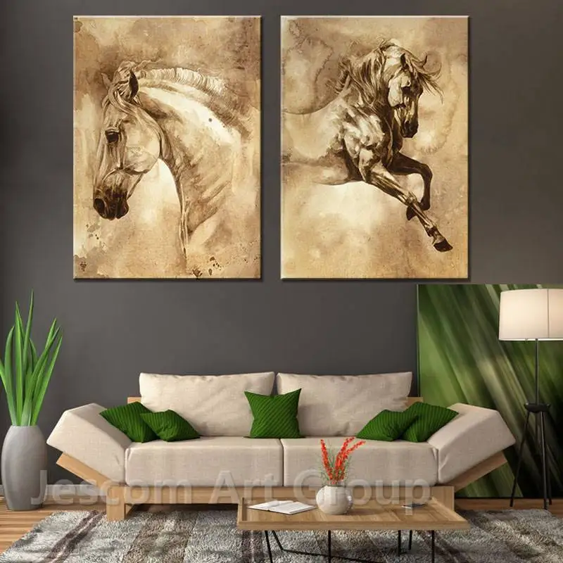 Juegos De 2 Piezas Pintura Modular Lienzo De Caballo Marron Digital Arte De Pared Cuadros Para La Pared Del Salon De Alta Calidad Envio Gratis Wall Pictures Living Room Wall Picturesmodular Painting Aliexpress