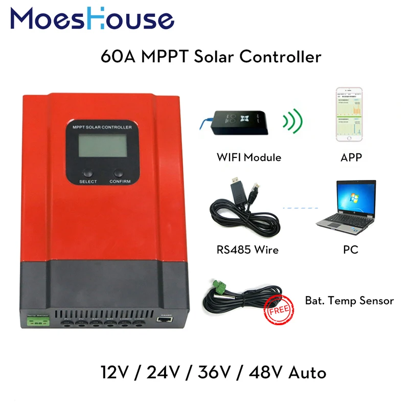 eSMART3 LCD Smart MPPT Solar Charge Controller Can with RS485 and Wi-Fi Modular 20A 30A 40A 50A 60A 12V/24V/36V/48V eSMART3 LCD Smart MPPT Solar Charge Controller Can with RS485 and Wi-Fi Modular 20A 30A 40A 50A 60A 12V/24V/36V/48V