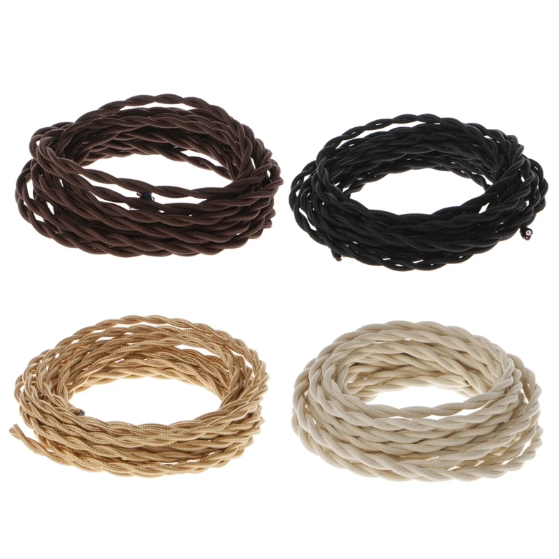 

5M 2 Cord 0.75cm Colorful Vintage Retro Twist Braided Fabric Light Cable Electric Wire #0604