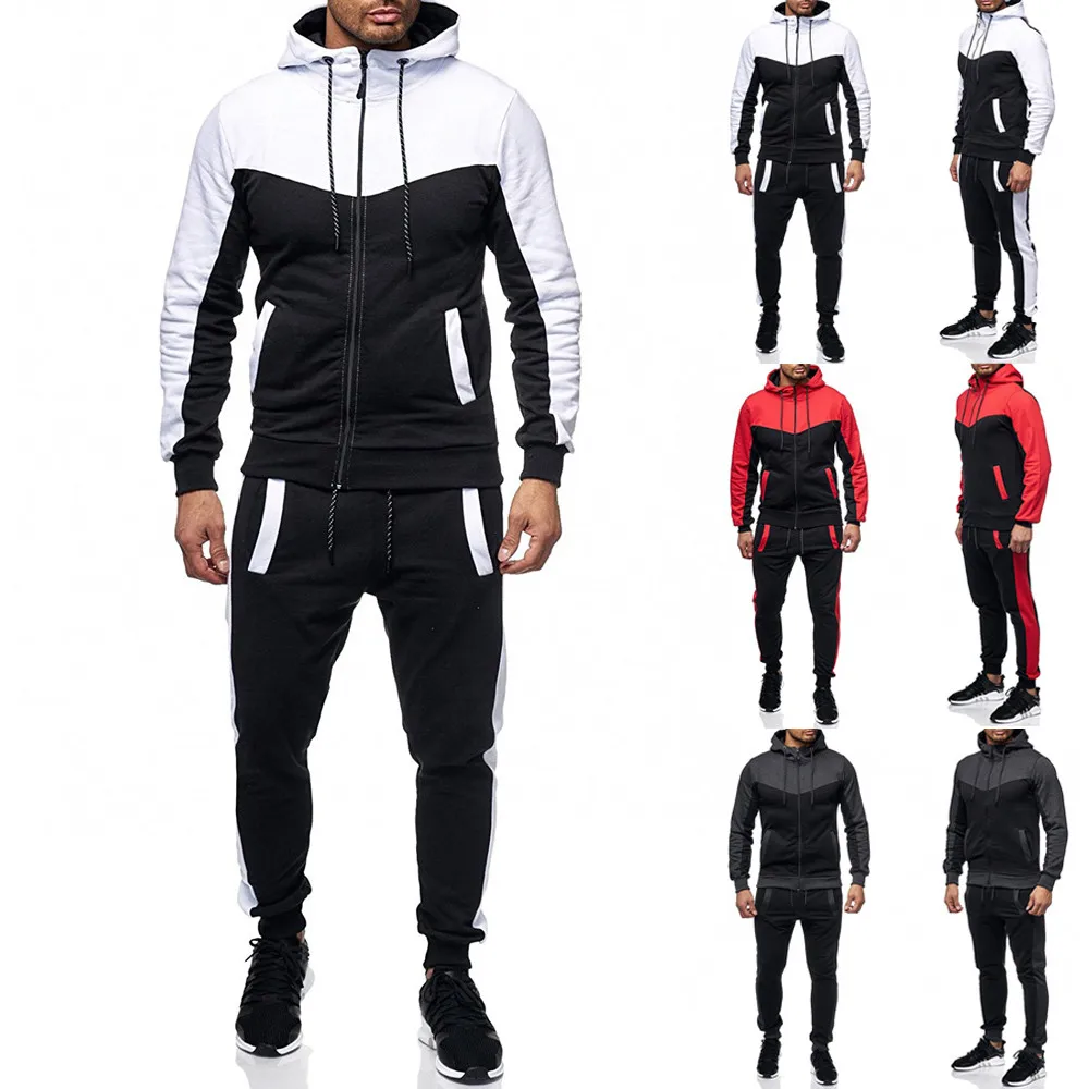 Feitong Men Tracksuit Autumn Winter Packwork Sweatshirt Top Pants Sets Sports Suit Tracksuit Ropa Deportiva Hombre Tracksuit Men