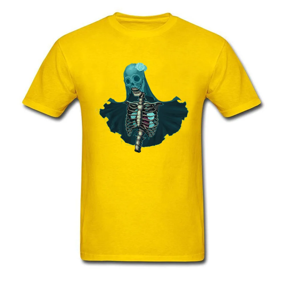 2018 New Fashion Male Tshirts cosie Unique Tops & Tees Pure Cotton Short Sleeve Simple Style Tops T Shirt Round Neck Skeleton with veil and white roses yellow