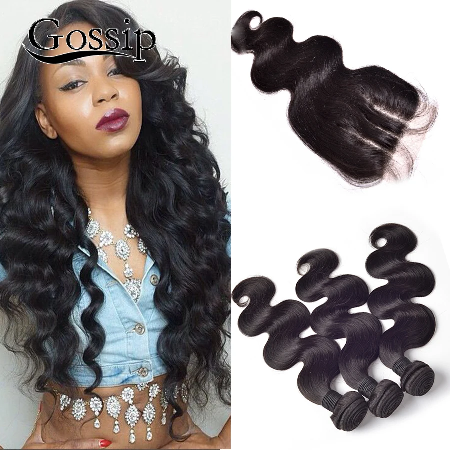 alt8A Peruvian Virgin Hair Body Wave 3 Bundles With Closure Gossip Hair Products With Closure Bundle Human Hair With Closure