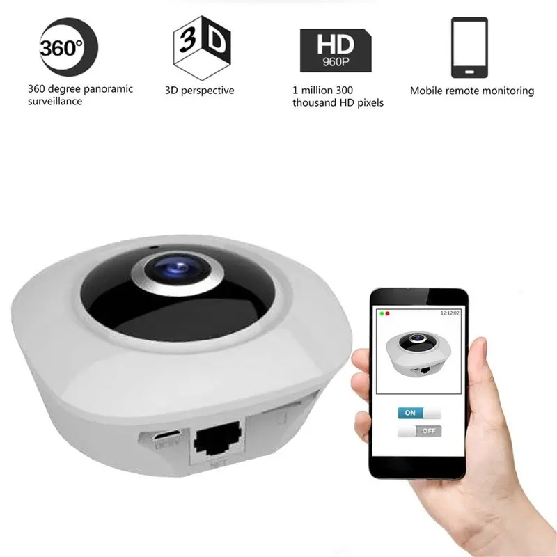 

360 Degree 3D VR Panoramic Camera Wide Angle FishEye WiFi IP Network Security Camera HD For House Two-way audio IR Surveillance