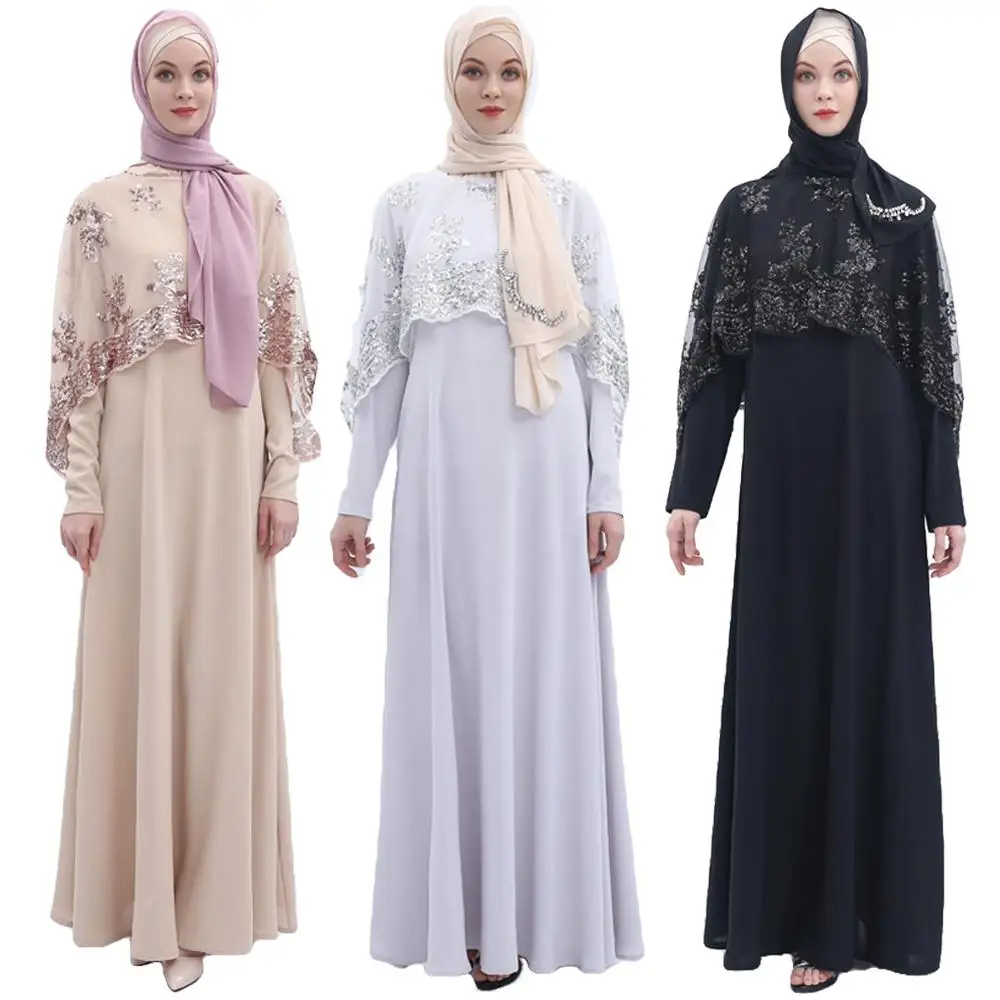 Мусульманское платье с блестками Abaya Дубай комплект из 2 предметов кафтан для