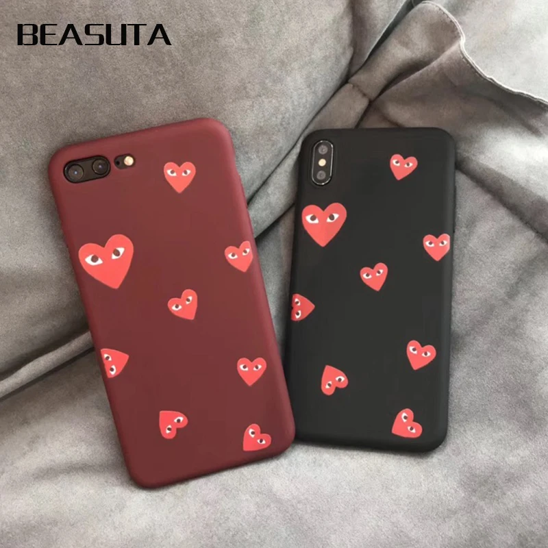 

Japan tide brand CDG PLAY Comme des Garcons Loving eyes case cover for iphone 7 6 6S X 8 plus XR XS MAX matte cases