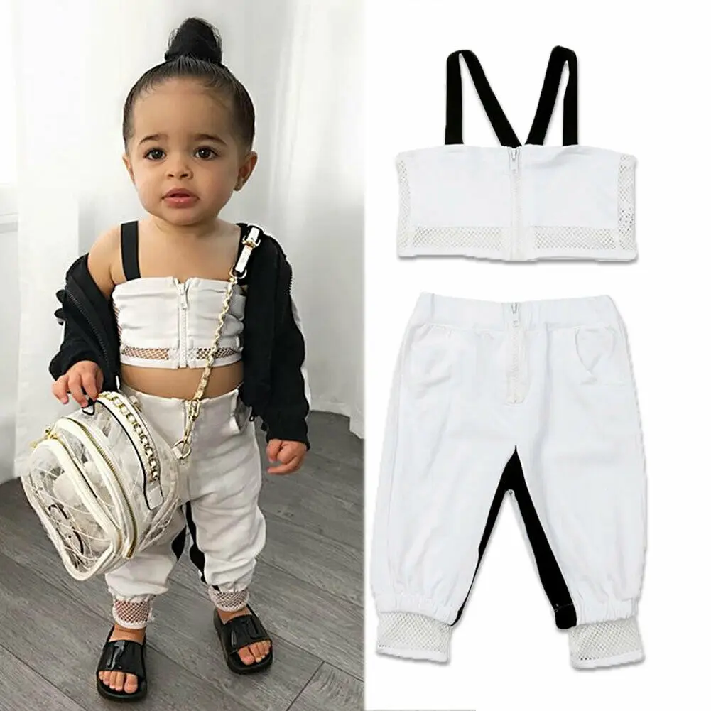 

2019 Newborn Baby Girl Kid Clothes Sets 1-4Y White Sleeveless Mesh Sling Tops Shorts Trousers Summer Clothes Set
