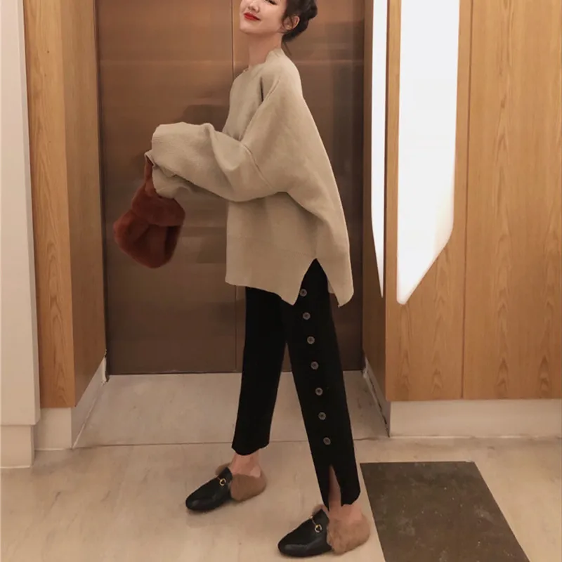 

2018 autumn and winter loose sweater+loose knitted straight pants women two piece set womens clothing set (R3391)