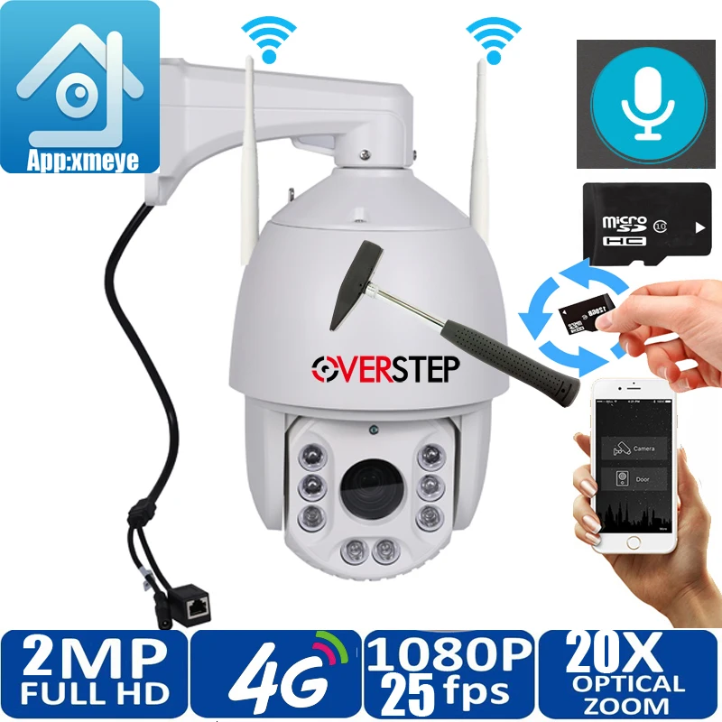 4G наружная камера безопасности Беспроводная WIFI 2MP HD двухсторонняя аудио PTZ 20X