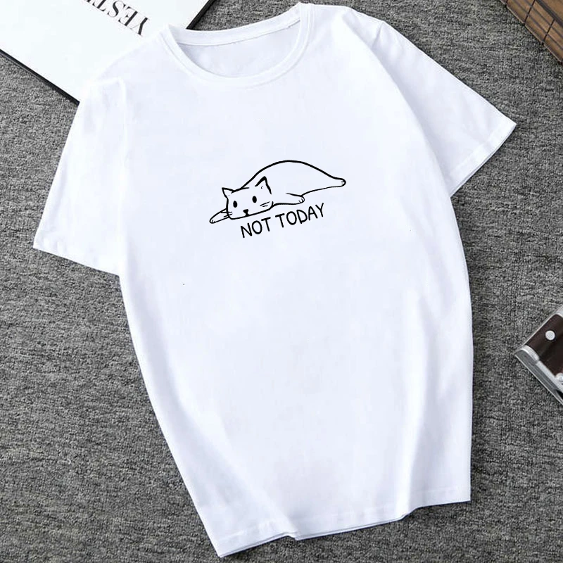 

Not Today Cute Cat T shirt Print harajuku kawaii korean clothes women clothes 2019 Casual Funny oversized t shirt