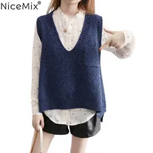 NiceMix весенний жилет женский свитер Повседневный свободный плюс размер пуловеры женские трикотажные женские свитера