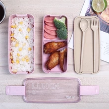 750ml bezpieczne dla zdrowia tworzywa 2 warstwy pudełko na lunch słomiane bento stołowe naczynia mikrofalowe pojemnik do przechowywania żywności pojemnik na lunch(China)