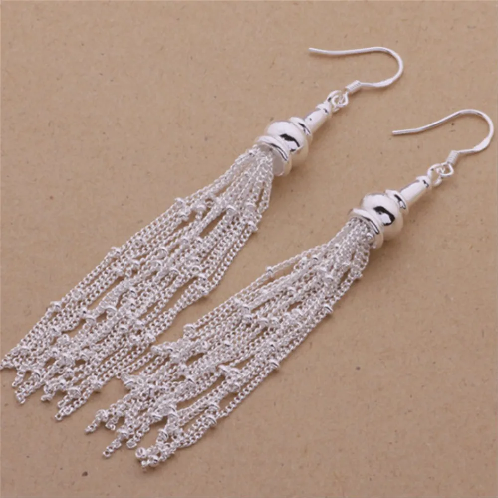 

ECODAY Fashion Tassel Long Earrings for Women Silver Color Dangle Earring Korean Earrings Pendientes