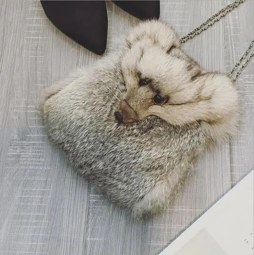

Fashion Handbags Genuine Fur Women Bag Cute Fox Head Causal Clutch Purse Small Chain Crossbody Purse Bolsos Mujer    Z141
