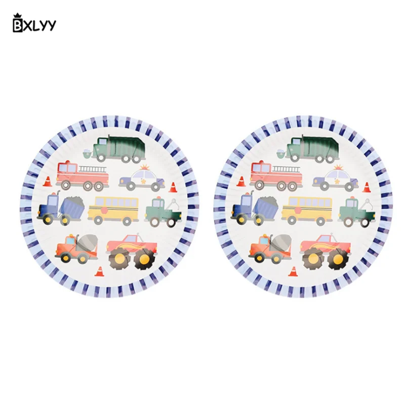 Plate 10pc BXLYY популярный детский Декор ко дню рождения автомобиль пожарная машина тема День рождения набор товары для вечеринки, дня рожденья вечерние Декор детский душ - Цвет: Plate 10pc