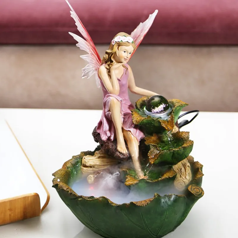 Indoor Beauty Angel Water Fountain Fengshui Ornament Aromatherapy