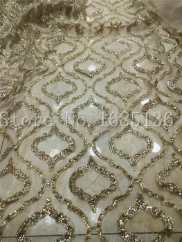 

Good design Newest H-1927 african tulle mesh fabric sparkly glued glitter sequins lace fabric for party dress or decoration