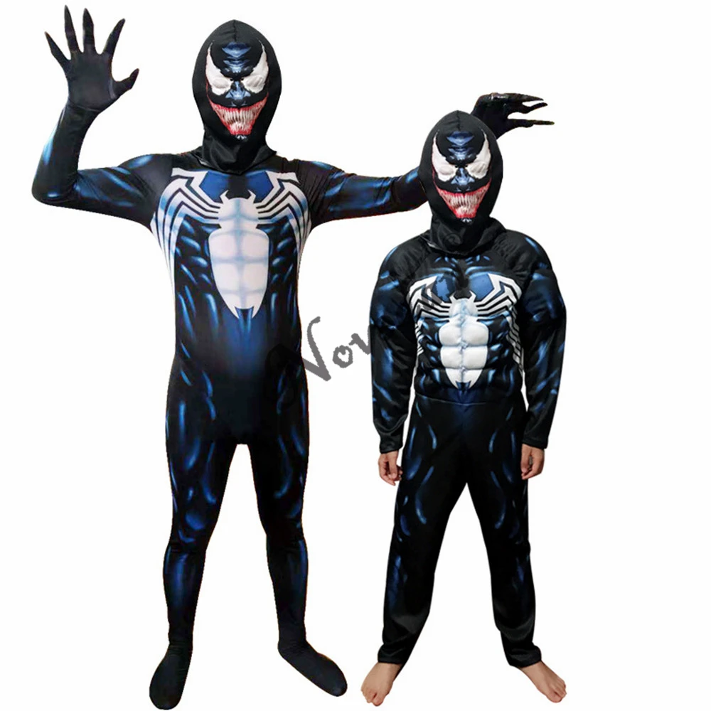 

Kids Adult Black Venom Spiderman Costume Superhero Cosplay Eddie Brock Bodysuit Suit Carnival Halloween Costume