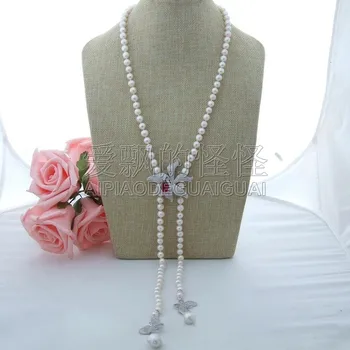 

N021303 24" White Pearl Necklace CZ Pendant