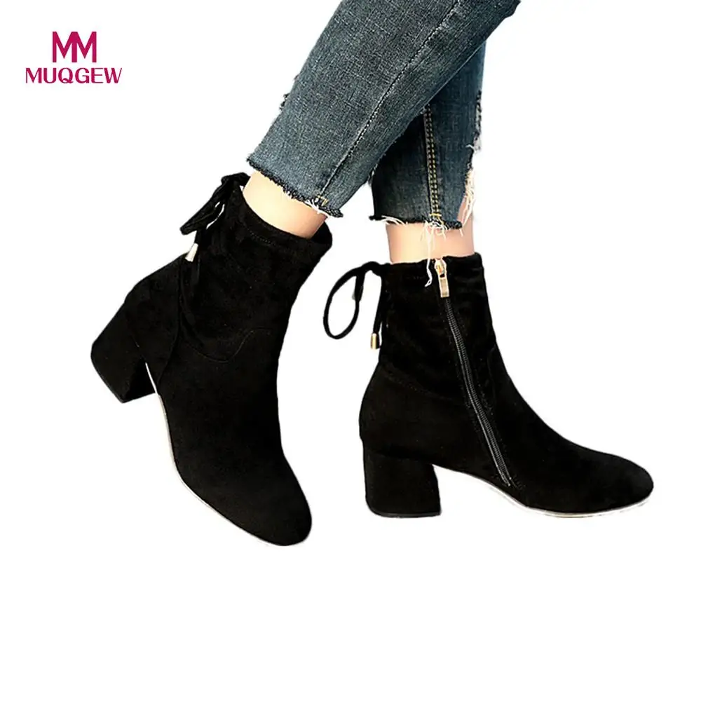 Women Girls Shoes Martinas Boots Ankle Thick With Short Boots High Heeled Women's Flock Winter Warm Casual Outside Shoes Botas