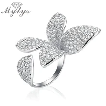 Mytys Tamaño Libre Manguito Abierto Anillo de Diseño de La Flor Pavimenta el Cristal de Circón Anillo de Tamaño Ajustable de Moda de Alto Nivel R1094