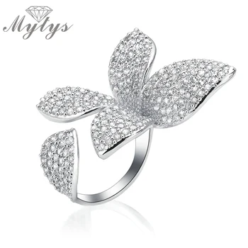 

Mytys Free Size Open Cuff Ring Flower Design High Level Pave Setting Zircon Crystal Adjustable Size Ring Fashion R1094