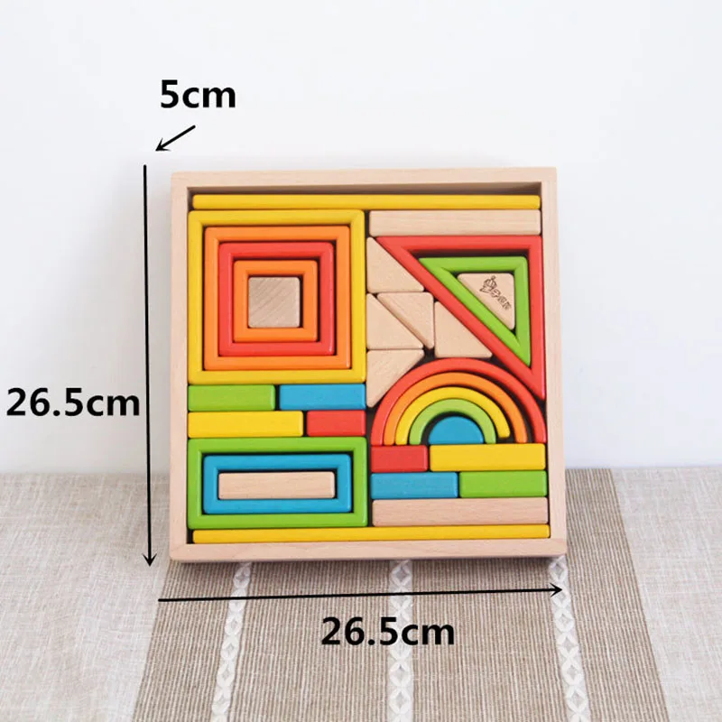 32 шт геометрические сборные блоки деревянная Коробка Набор радужных строительных блоков деревянные игрушки для детей Монтессори развивающие игрушки подарок - Цвет: Многоцветный