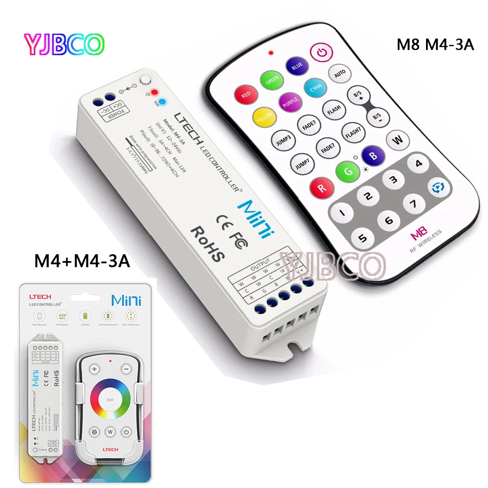 

Mini M4/M8 Wireless RF Remote led dimmer+M4-3A receive controller DC12-24V for 5050 3528 rgbw led strip