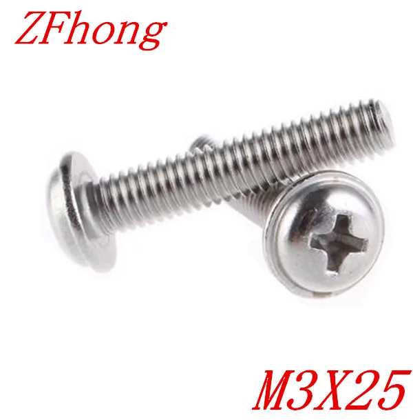 100PCS M3*20 M3 x 25 304 Stainless Steel Phillips Pan Washer Head Machine Screwin Screws from