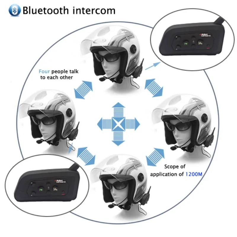 Vnetphone V4 1200 м Мотоциклетный шлем bluetooth Переговорная гарнитура 4 всадника bt домофон с fm-радио