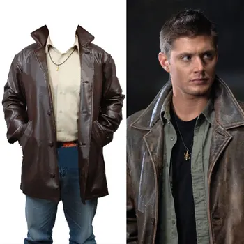 

Supernatural Cosplay Costume Dean Winchester Pleather Jacket Coat Cosplay Costume Adult Halloween Carnival Clothes