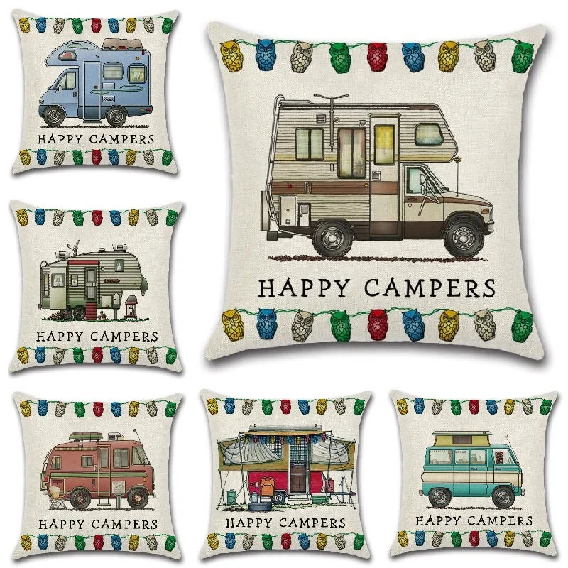 

RV Camping Linen Pillow Cover 20 Style Camper Car Throw Pillows Car Sofa Decorative Pillowcase Home Decoration Cushions 45*45