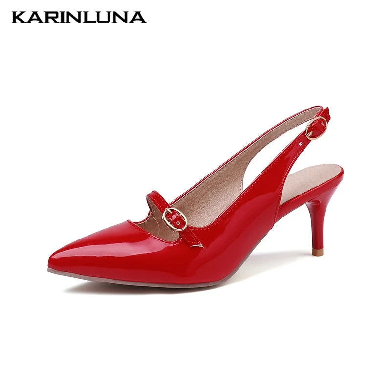 

Karinluna New Hot Sale Plus Size 30-48 Pointed Toe Buckle Strap Sandals Woman Shoes High Heels Shoes Woman Pumps Female