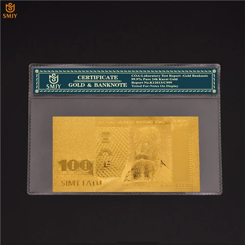Горячие товары Латвия 100 латов золотые банкноты 24 К Позолоченные поддельные деньги коллекции в COA Каркасные сумки - Цвет: 100 Lats