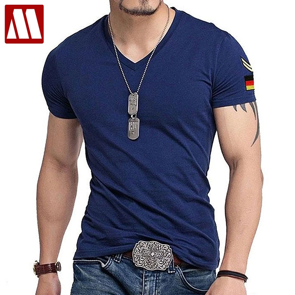 

2019 Man military T shirt Men's V-Neck Slim Fit Short Sleeved T-Shirts Fashion Casual Cotton Tee Shirt For Men Plus size to 5XL