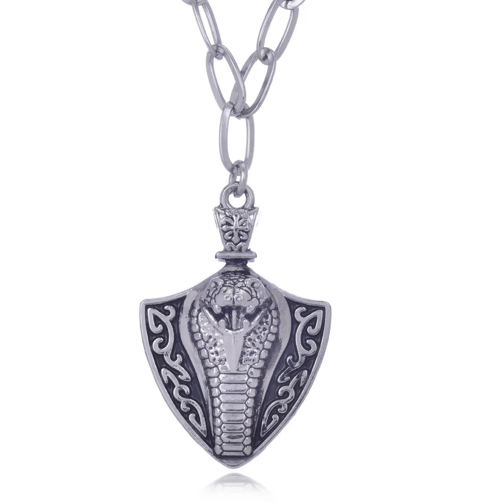 

New retro punk style python snake head shield pendant necklace for man long chain pendant