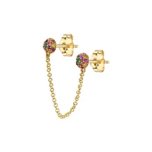 Двойные серьги для пирсинга, половинные шарики, 2 шарика с кисточкой, цепочка, инкрустированная радугой, cz, Стерлинговое Серебро 925 пробы, vermeil, ювелирные изделия