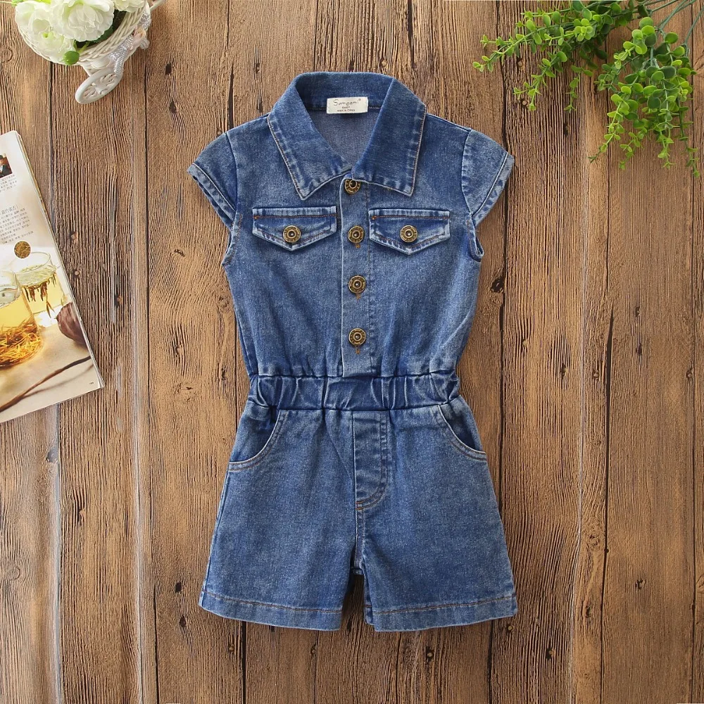 Girls Denim Shorts Blue Jean Overalls Sleeveless Rompers Summer Children's Clothing Newborn Baby Girl Jumpsuit Clothes 2-6Y