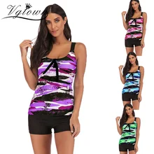 Винтажный комплект Танкини с принтом плюс размер 5XL купальник женский купальник из двух частей купальный костюм плавательный костюм для женщин