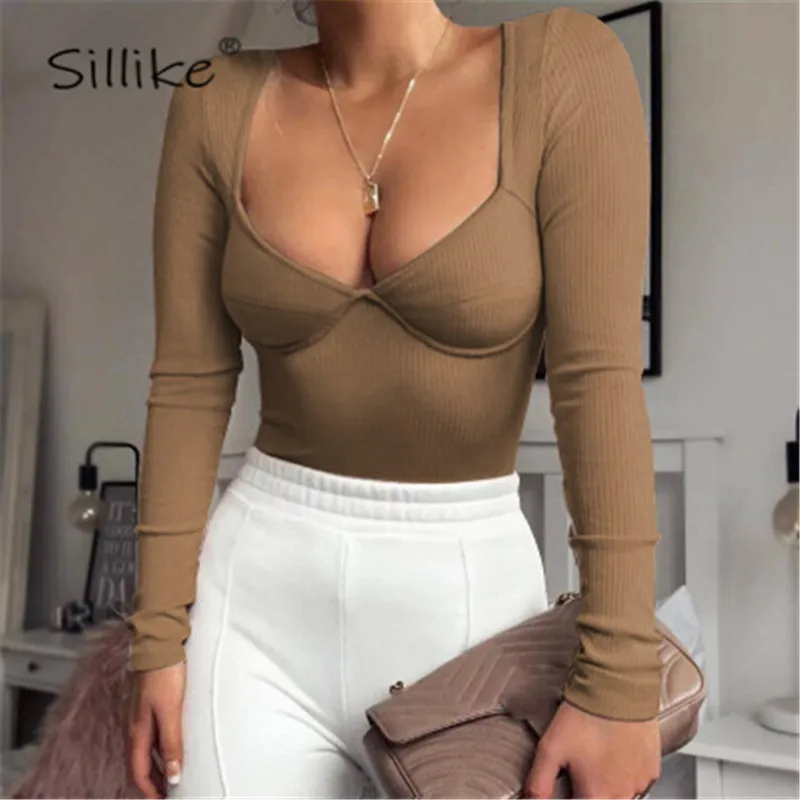 SILLIKE Knitted Long Sleeve Bodysuit Women Sexy Strapless Bodycon Jumpsuit Womens Rompers 2019 White Fashion Party Overalls | Женская
