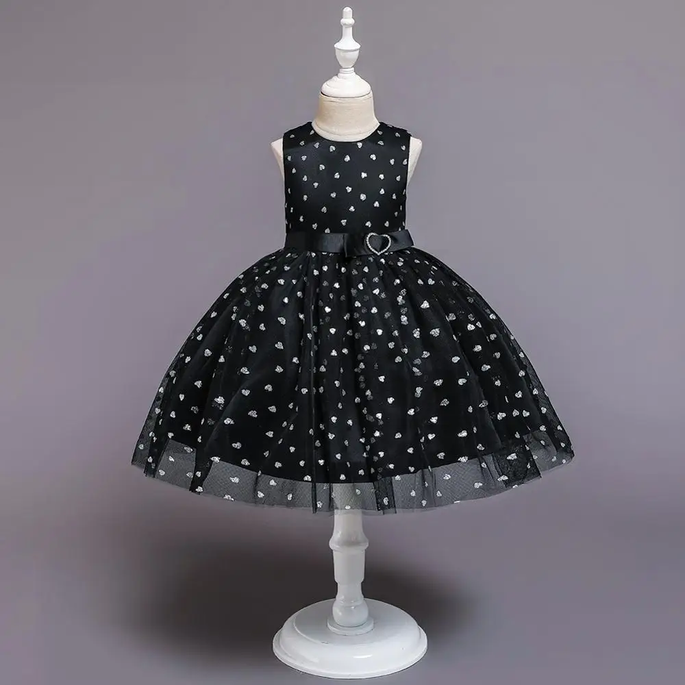 

CAILENI 2019 New Love Heart Print Children Ball Gown Kid Girls Mesh Princess Dress Black Girl Party Dress Frock For 1-6 Years