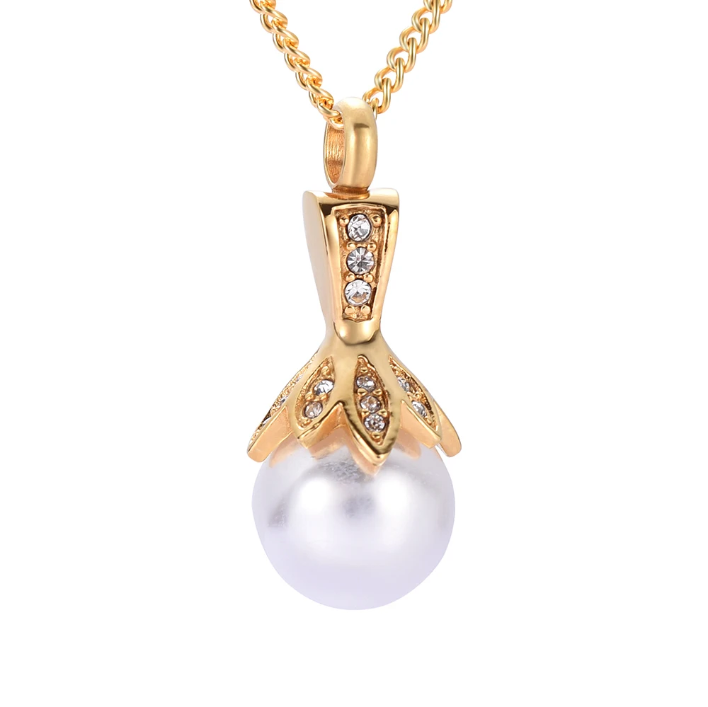 Beautiful Gold Pearl Memorial Pendant Urn Necklace for Human Ash Holder