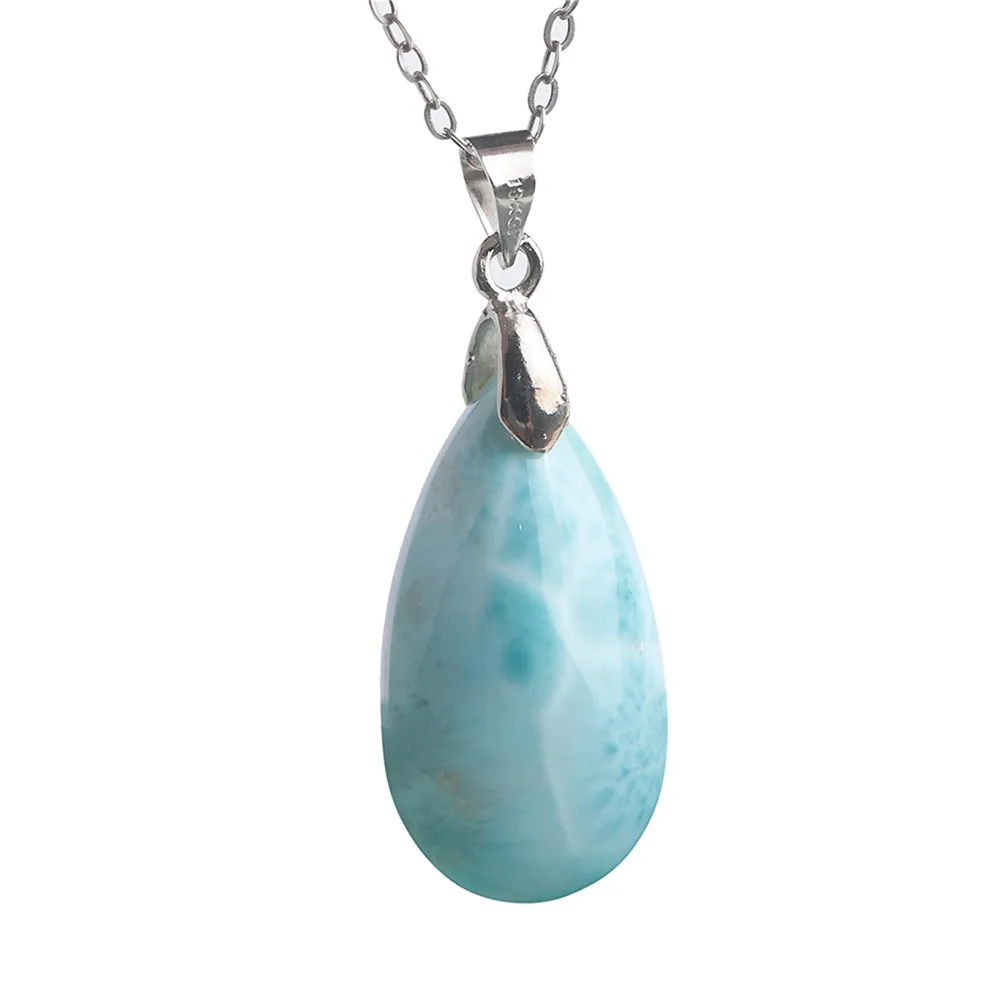 

Natural Stones Larimar Pendant Necklace Fashion Blue Crystal Gem Jewelry Charm Pendants For Women Lady