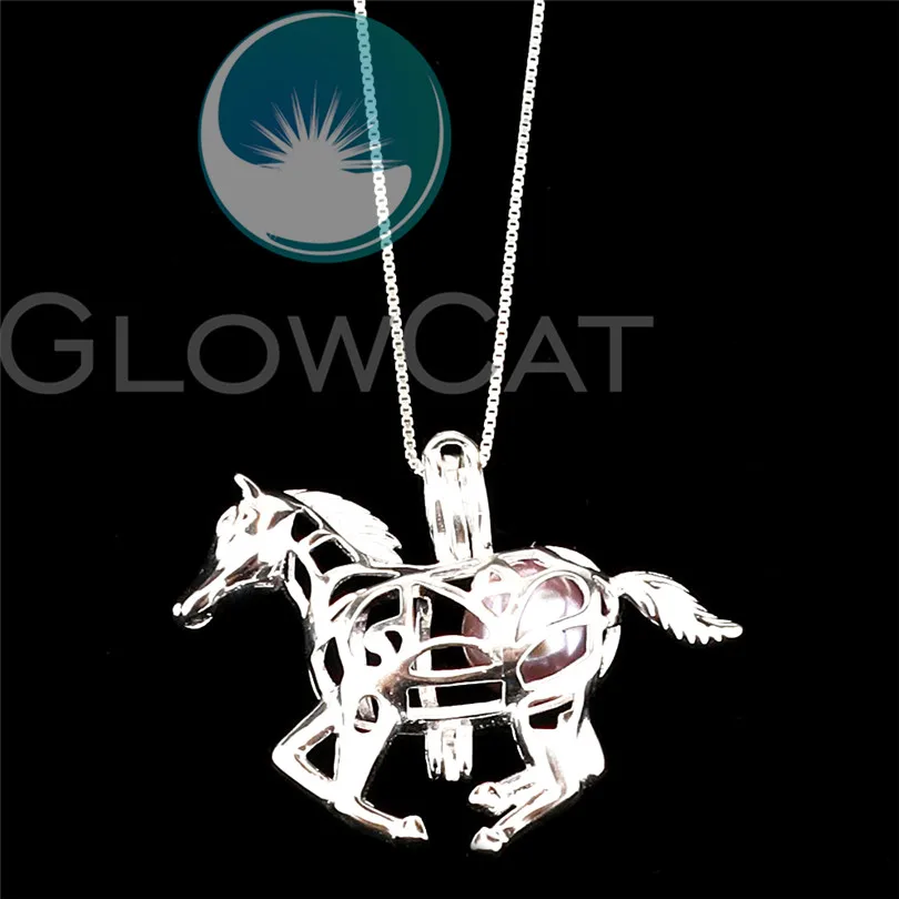 

K979 Top 925 Sterling Silver Horse Pearl Cage Aromatherapy Locket Pendant 40cm Sterling Silver Chain Necklace